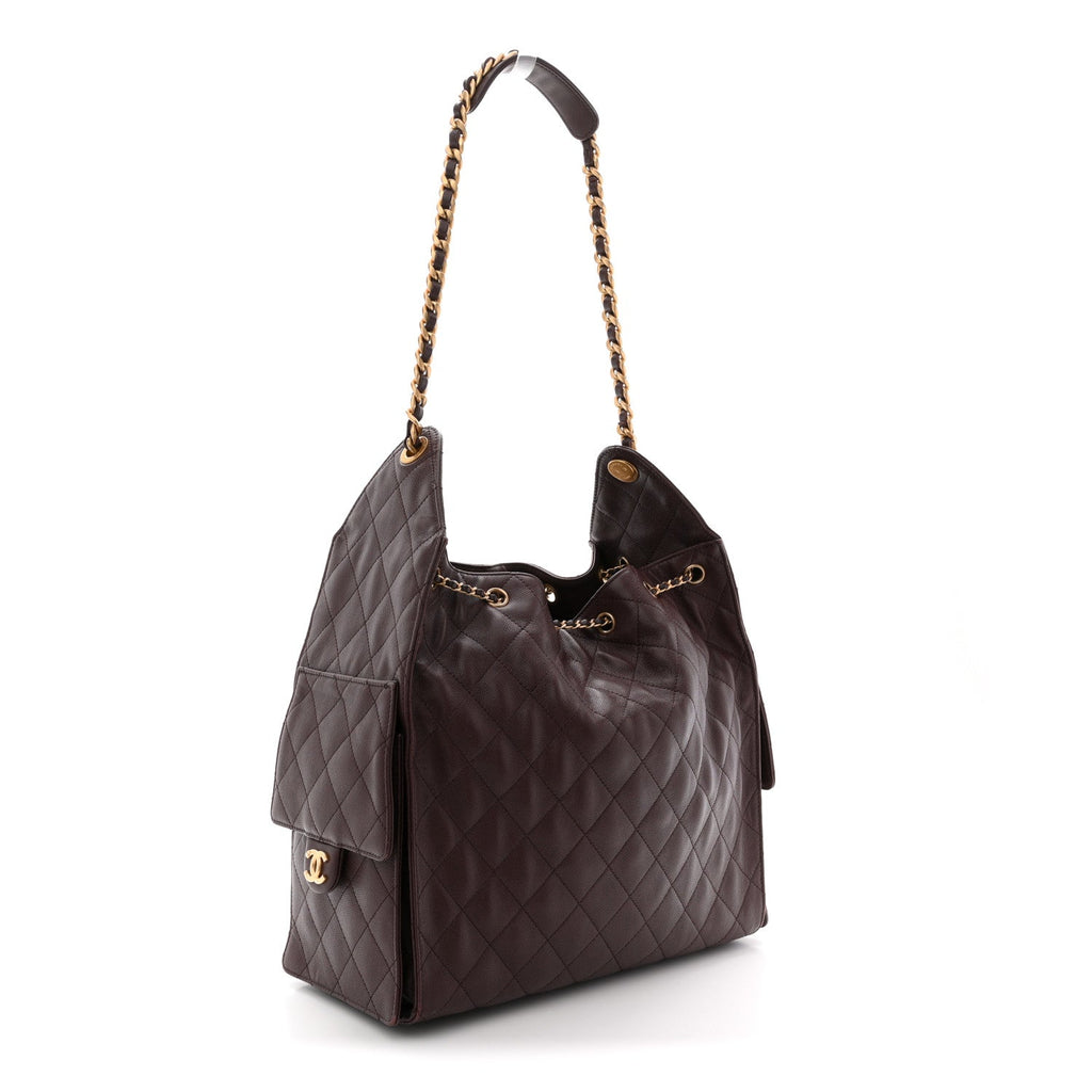 Caviar Quilted Medium Chanel 25 Handbag Dark Brown