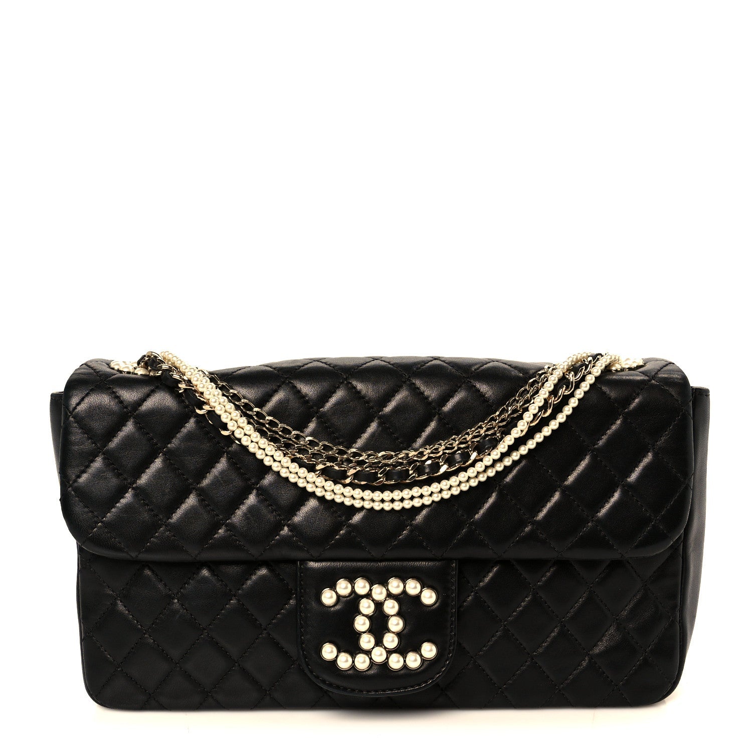 Lambskin Quilted Medium Westminster Pearl Flap Black