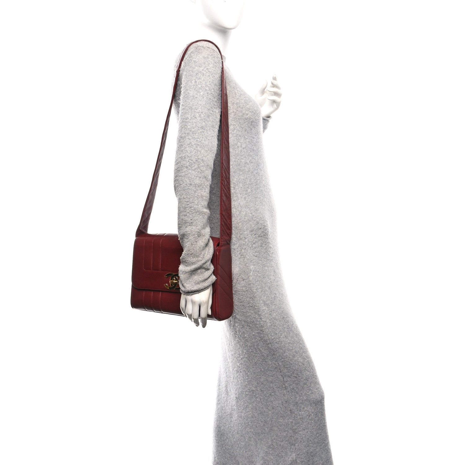 Lambskin Vertical Quilted CC Flap Shoulder Bag Burgundy
