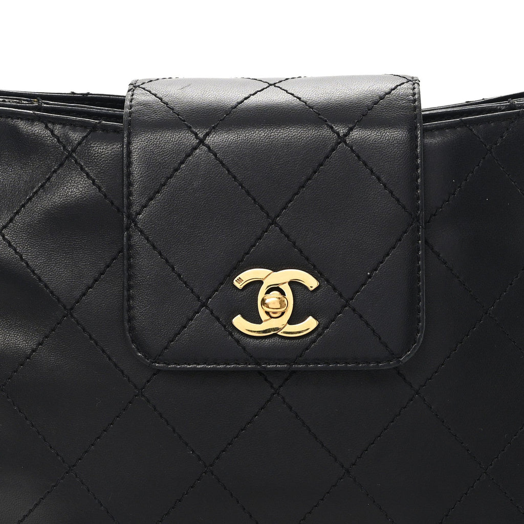 Lambskin Quilted CC Flap Shoulder Bag Black