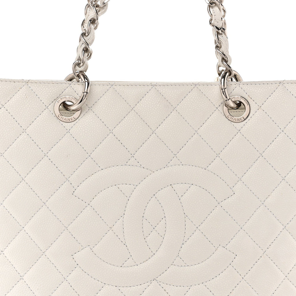 Caviar Quilted Grand Shopping Tote GST White