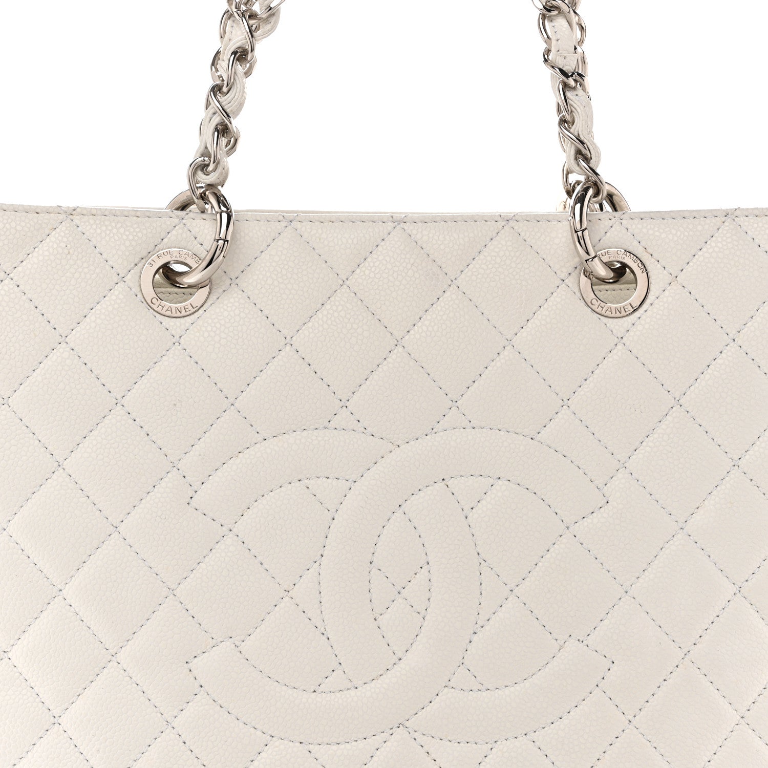 Caviar Quilted Grand Shopping Tote GST White