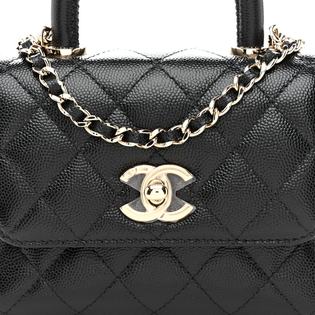 Caviar Quilted Coco Handle Clutch With Chain Black