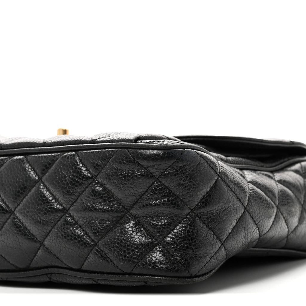 Caviar Quilted Flap Shoulder Bag Black
