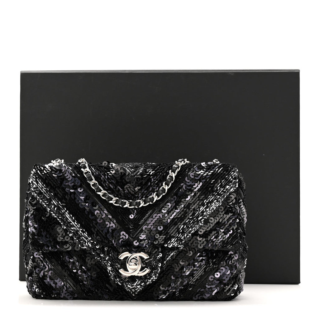 Sequins Chevron Mini Rectangular Flap Black