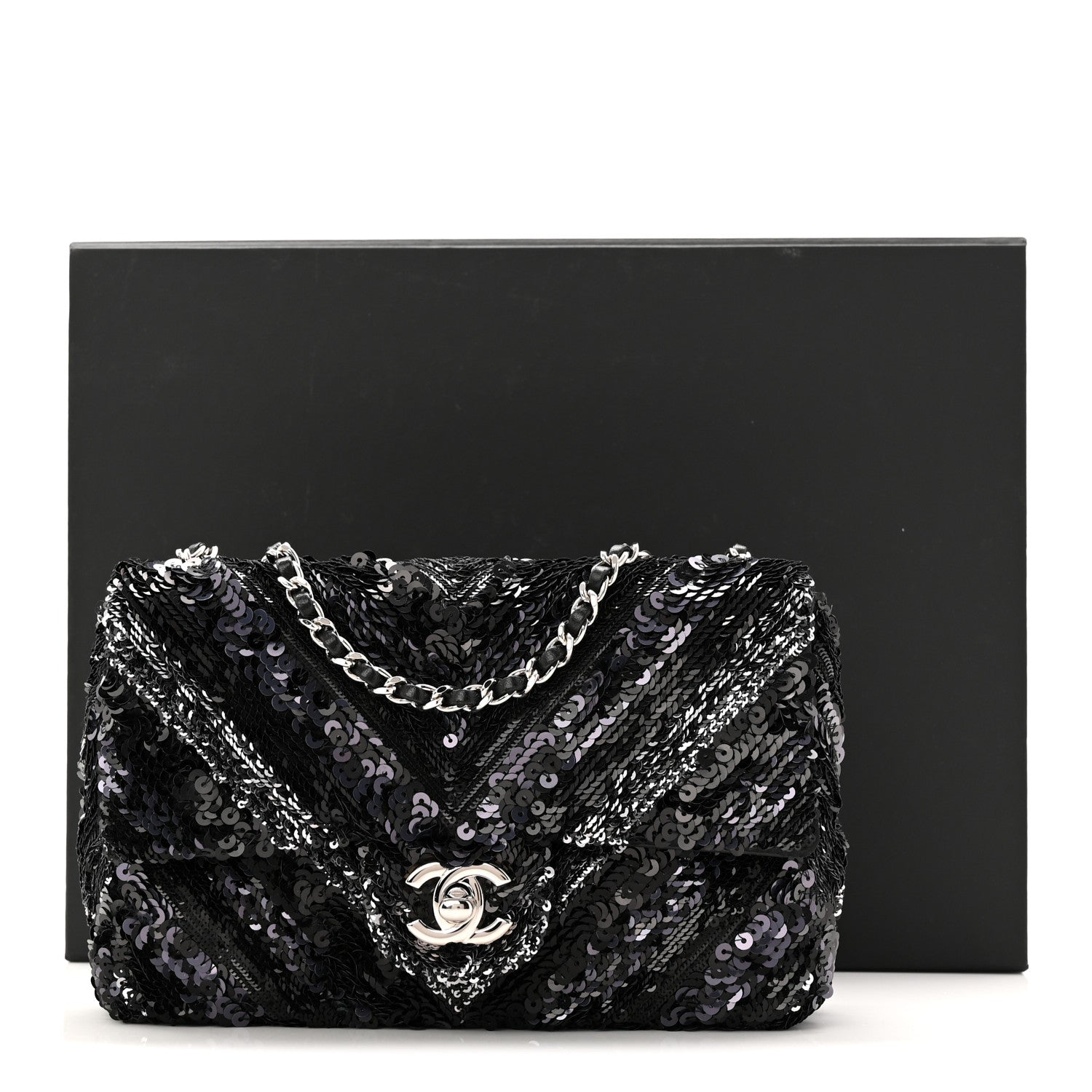 Sequins Chevron Mini Rectangular Flap Black