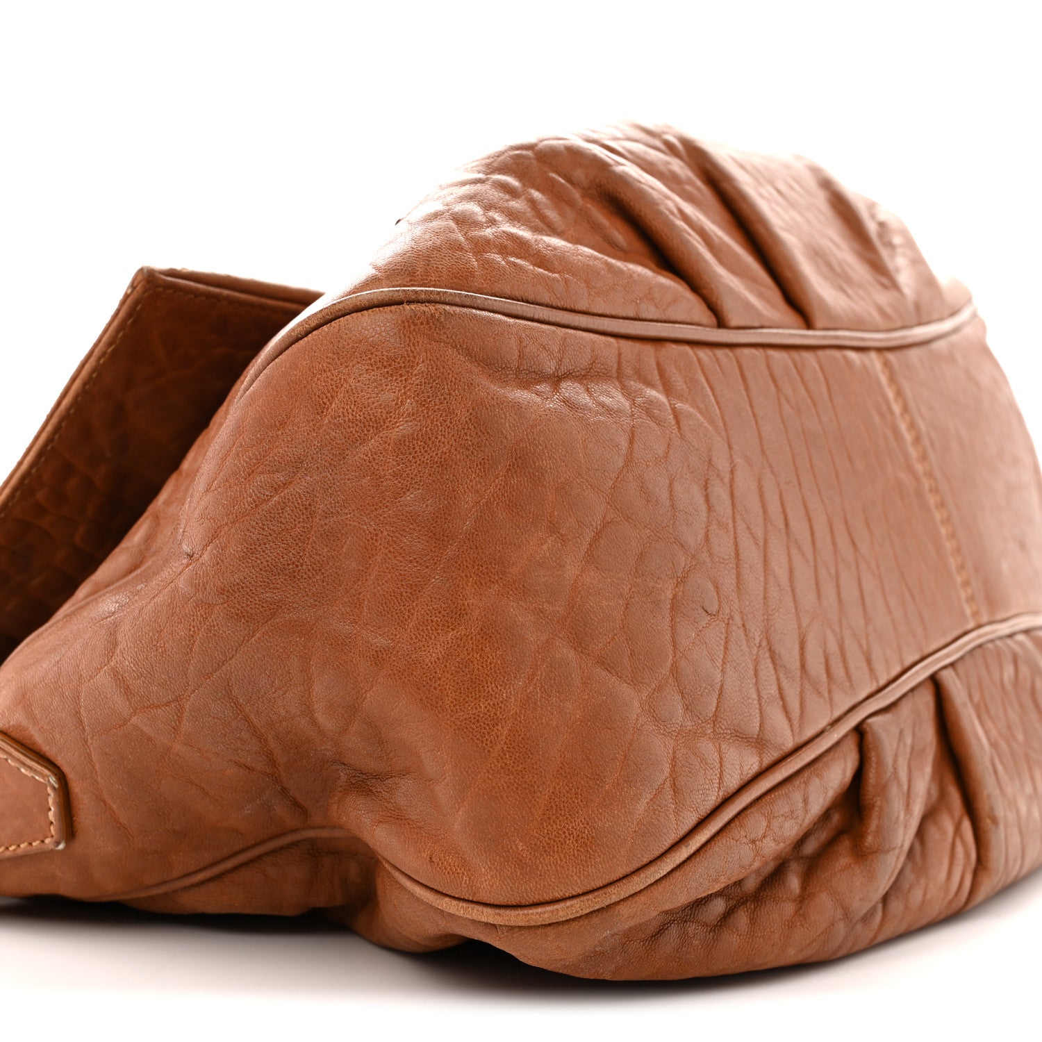 Crinkled Lambskin Mia Shoulder Flap Camel