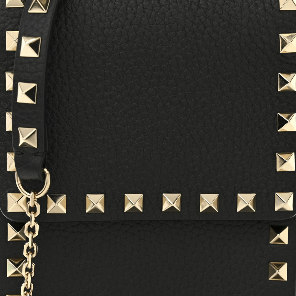 Pebbled Calfskin Rockstud Crossbody Black