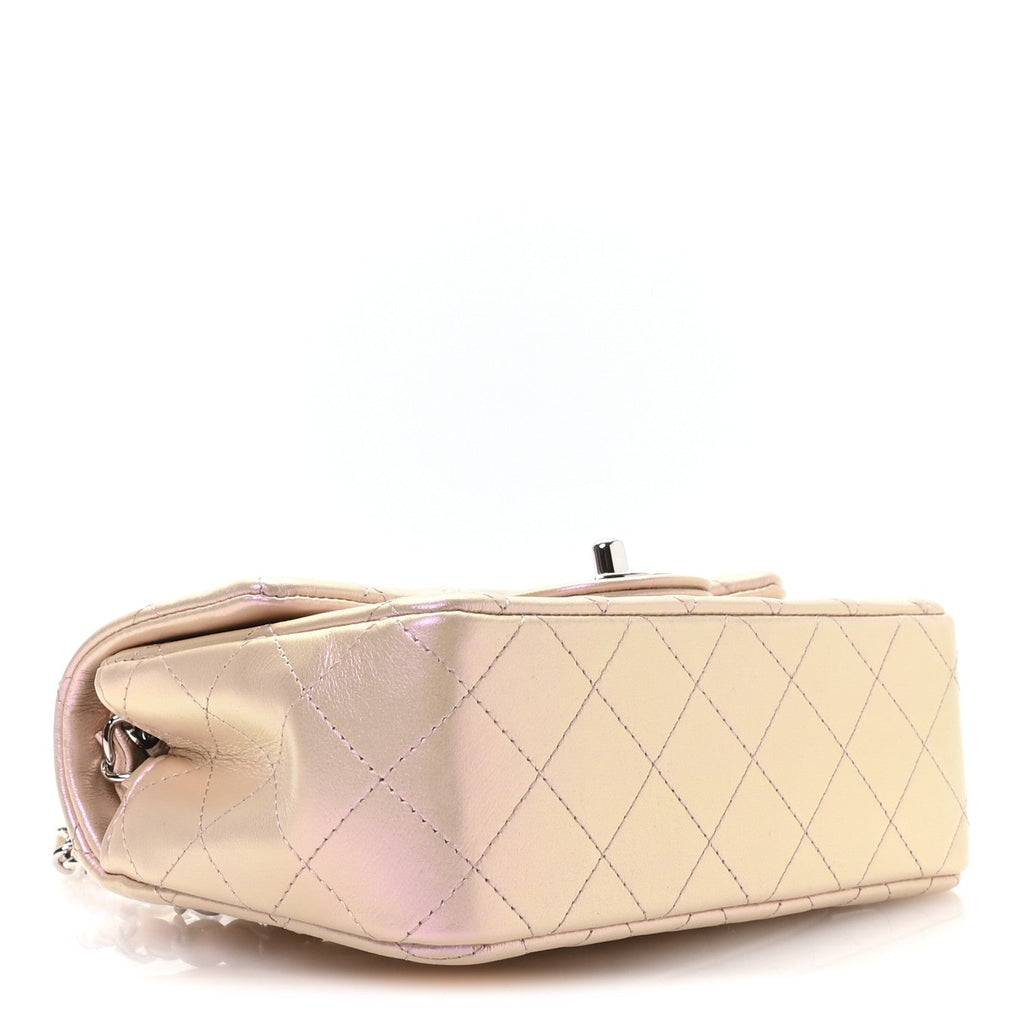 Iridescent Calfskin Quilted Mini Rectangular Flap Pink
