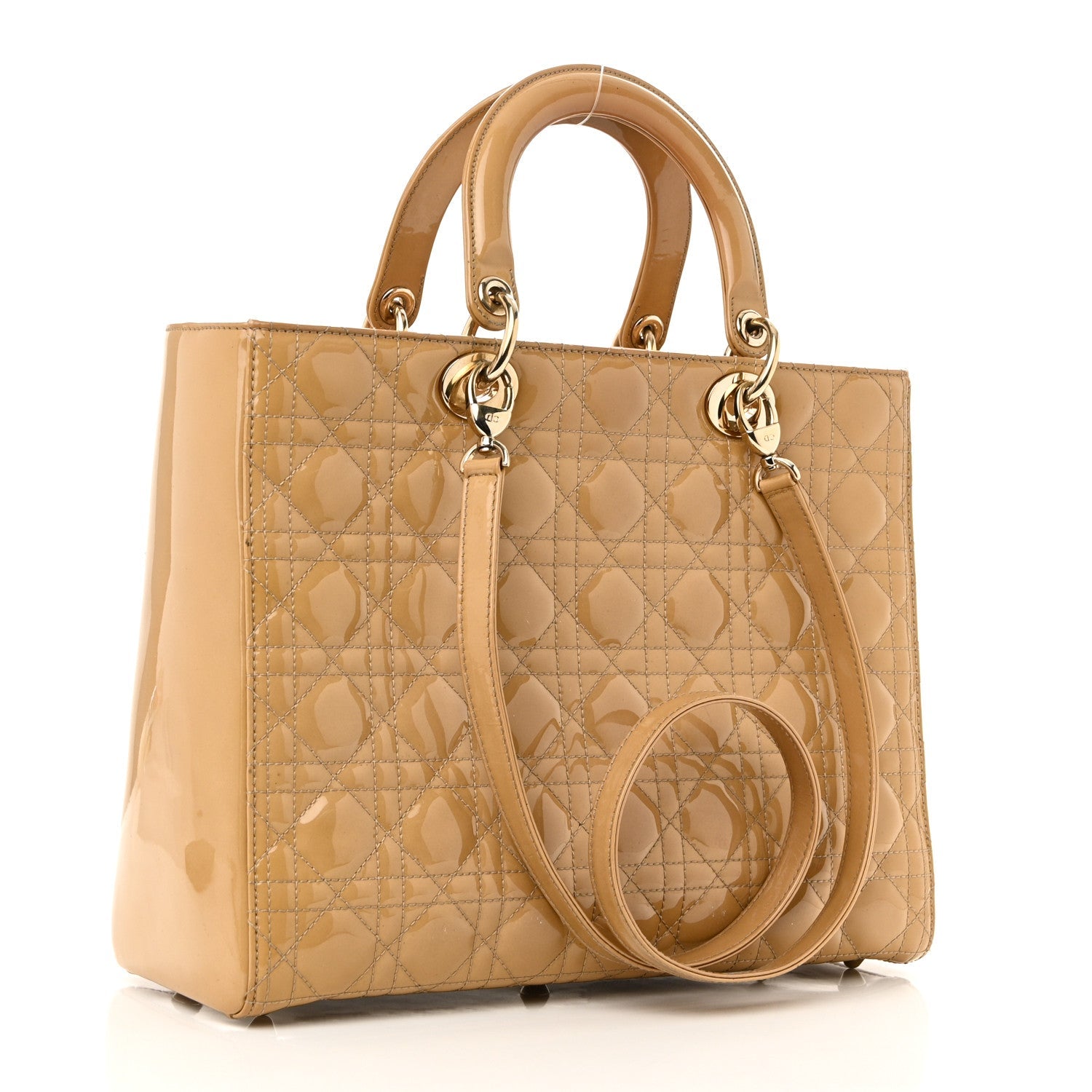 Patent Cannage Large Lady Dior Dark Beige
