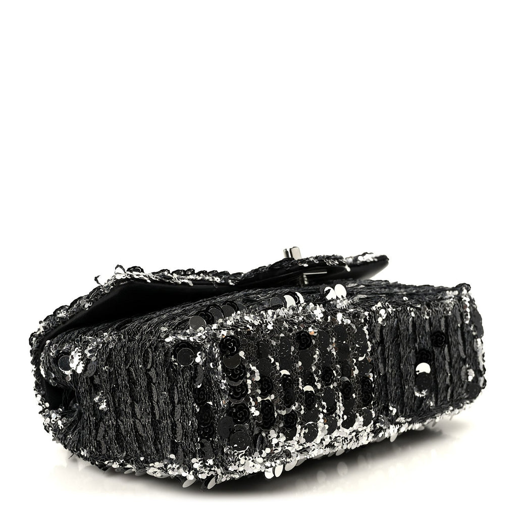 Sequin Quilted Small Single Flap Silver Black