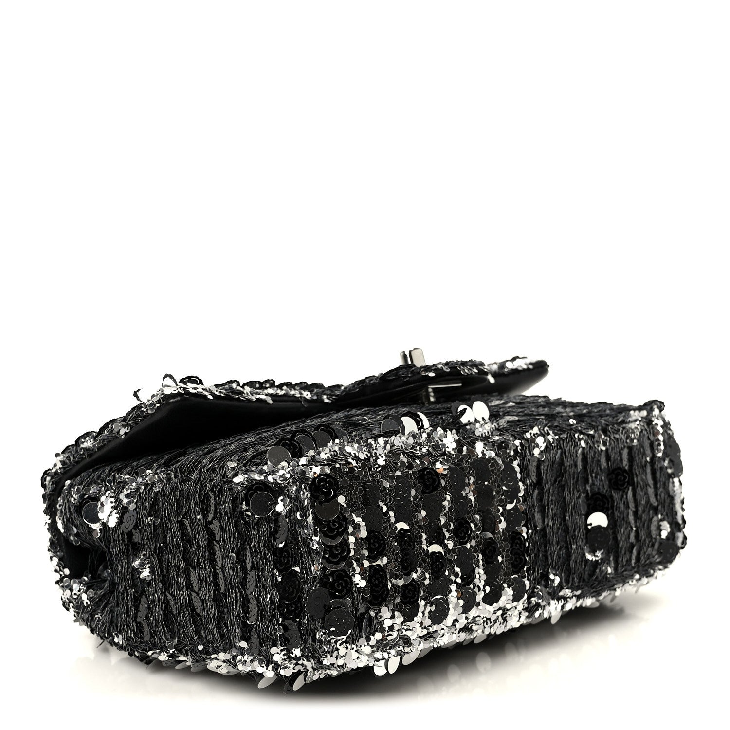 Sequin Quilted Small Single Flap Silver Black