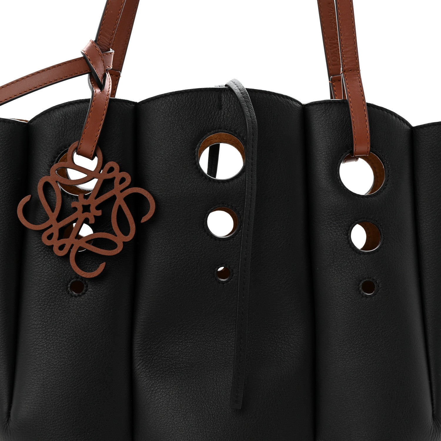 Calfskin Perforated Small Shell Tote  Black