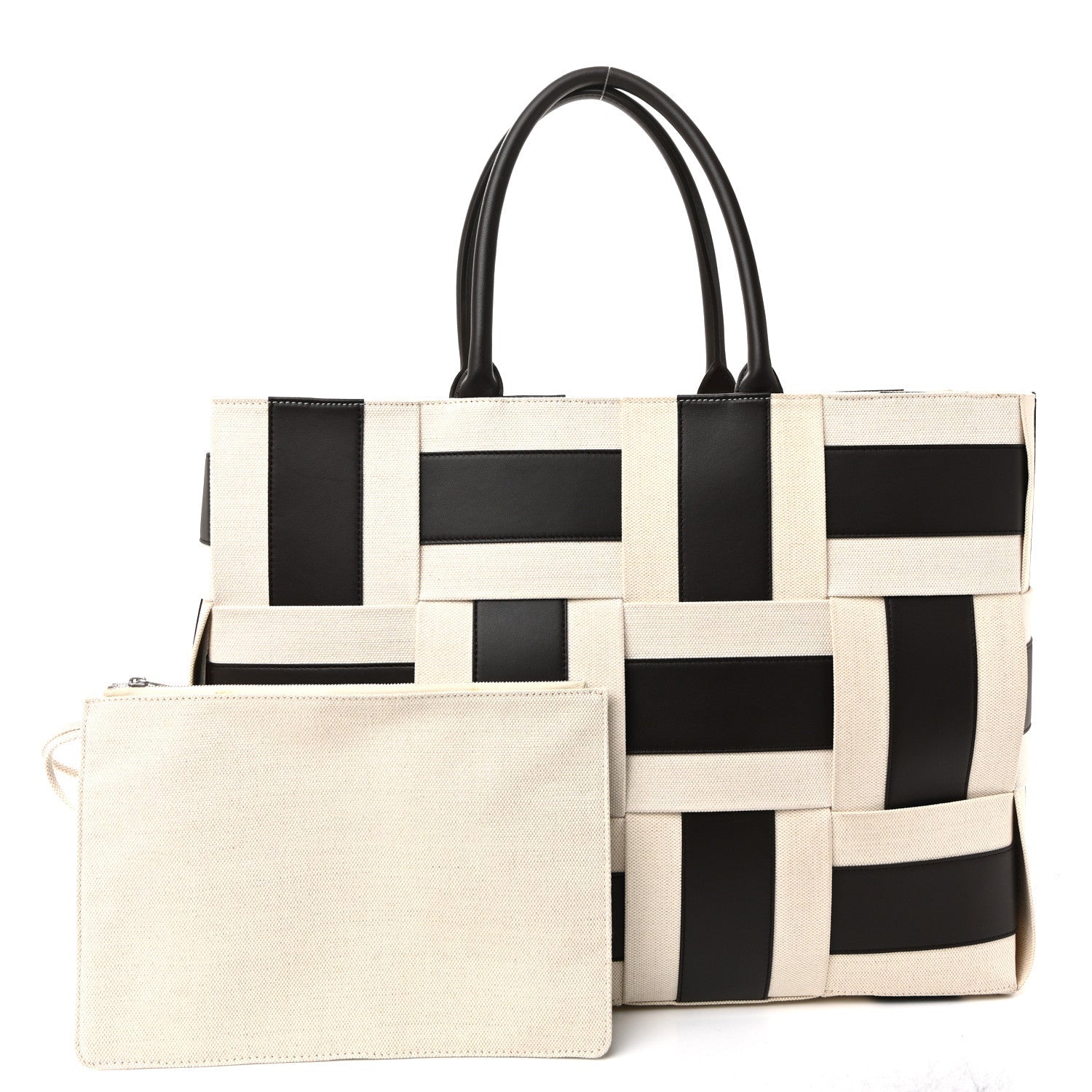 Canvas Nappa Maxi Intrecciato Large Arco Tote Natural Fondant