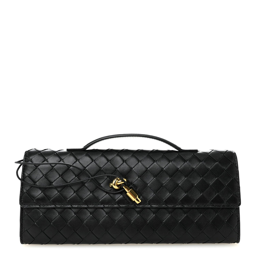 Nappa Intrecciato Long Andiamo Top Handle Clutch Black