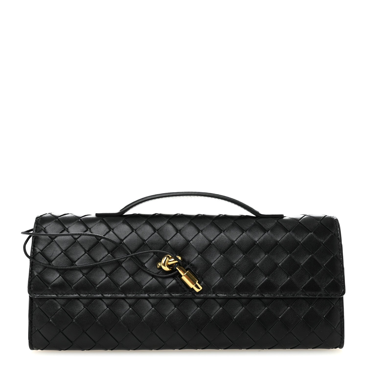 Nappa Intrecciato Long Andiamo Top Handle Clutch Black
