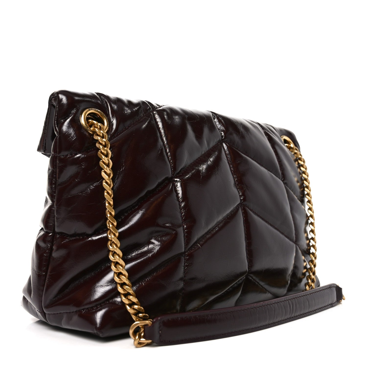 Patent Quilted Small Loulou Puffer Monogram Chain Satchel Barolo Red
