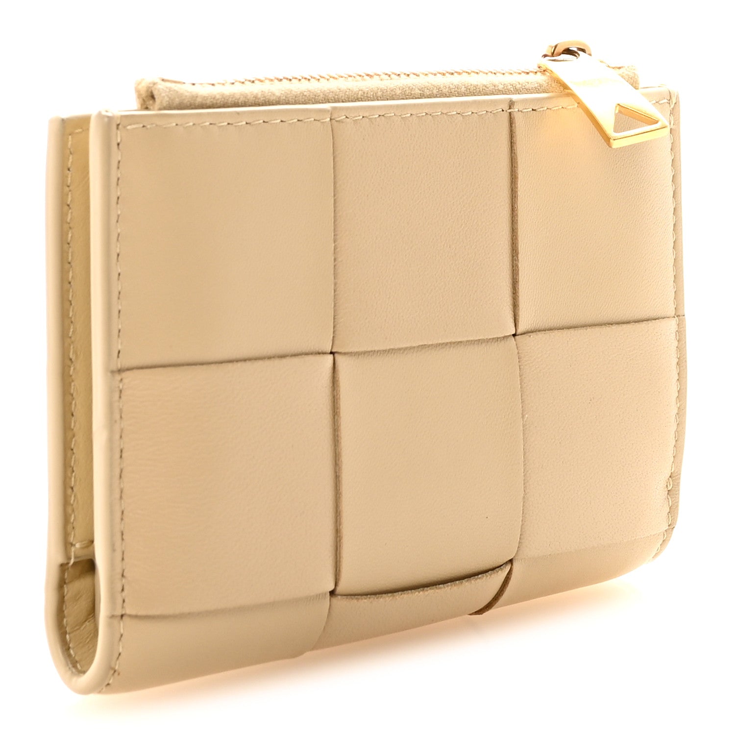 Nappa Maxi Intrecciato Small Bi-Fold Zip Wallet Porridge