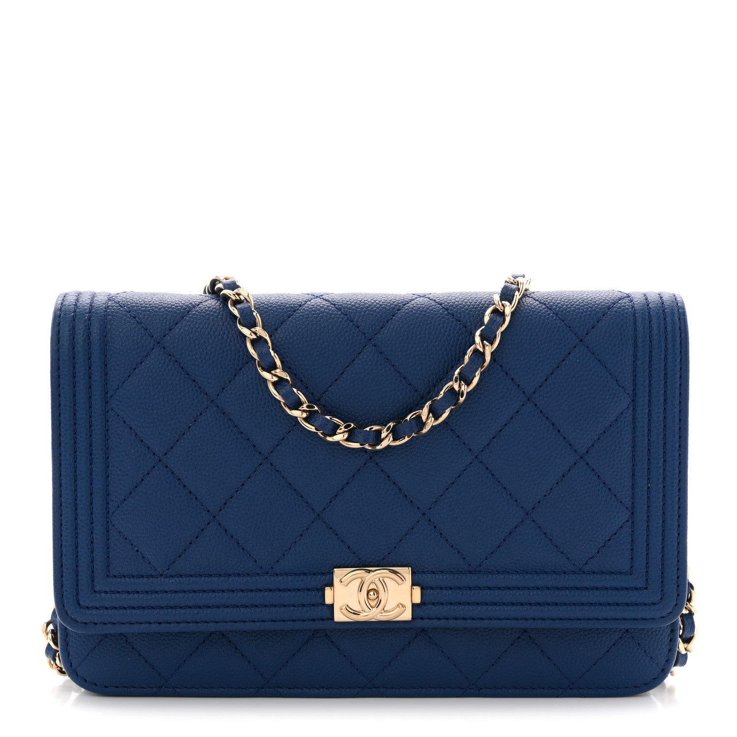 Caviar Quilted Boy Wallet On Chain WOC Dark Blue