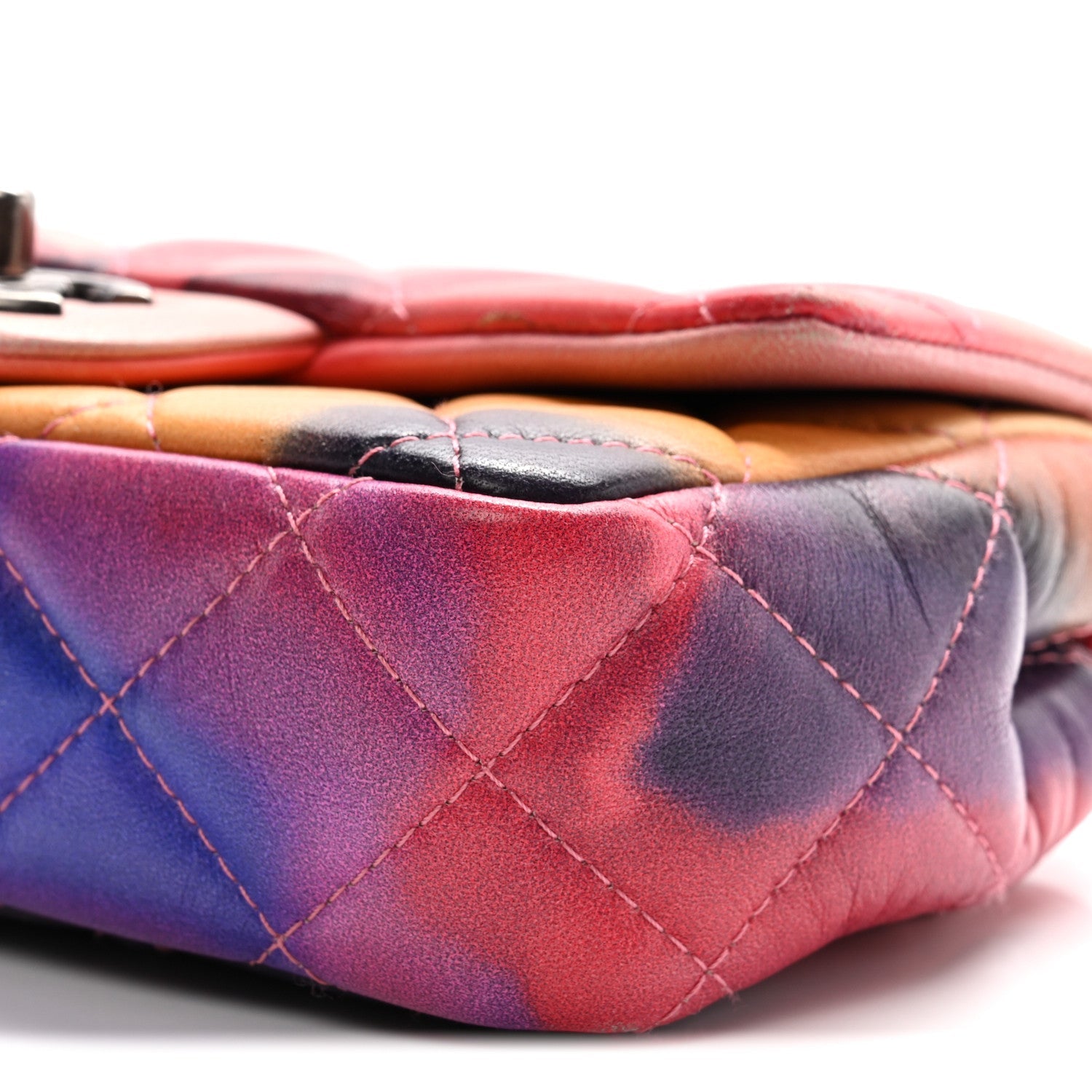 Printed Lambskin Quilted Small Flower Power Flap Ecru Orange Red Purple