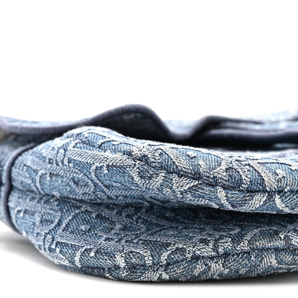 Oblique Embroidered Saddle Bag Denim Blue