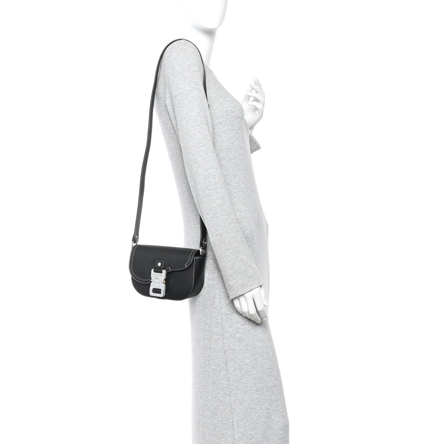 Grained Calfskin Saddle Messenger Bag With Strap Black