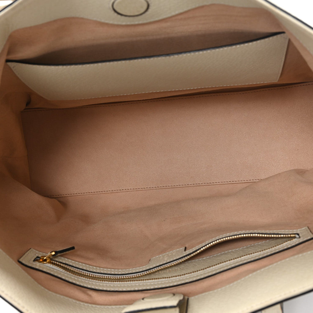 GG Supreme Monogram Textured Dollar Calfskin Web Medium Ophidia Shopping Tote Beige Ebony Mystic White