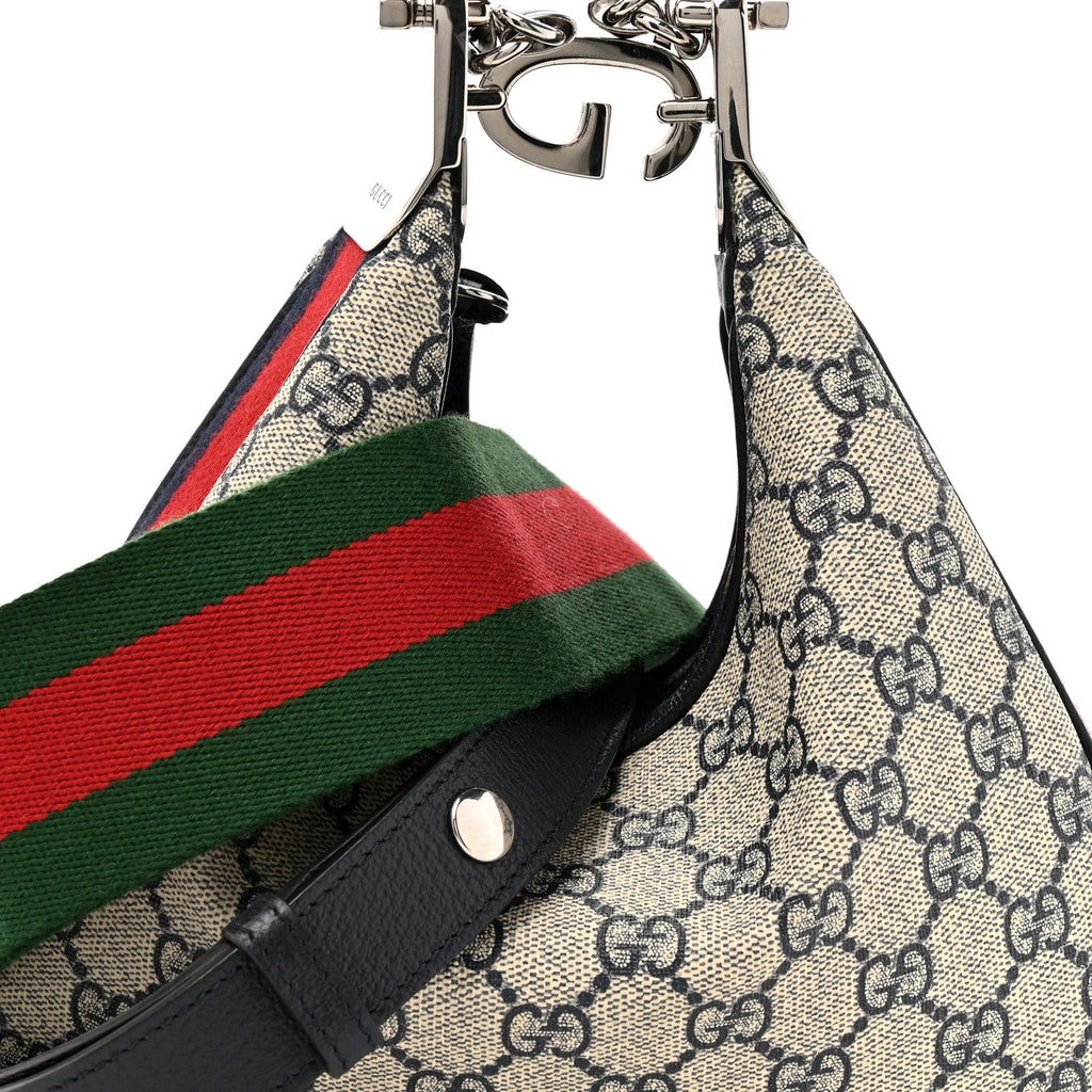 GG Supreme Monogram Textured Calfskin Web Small Attache Shoulder Bag Beige Blue