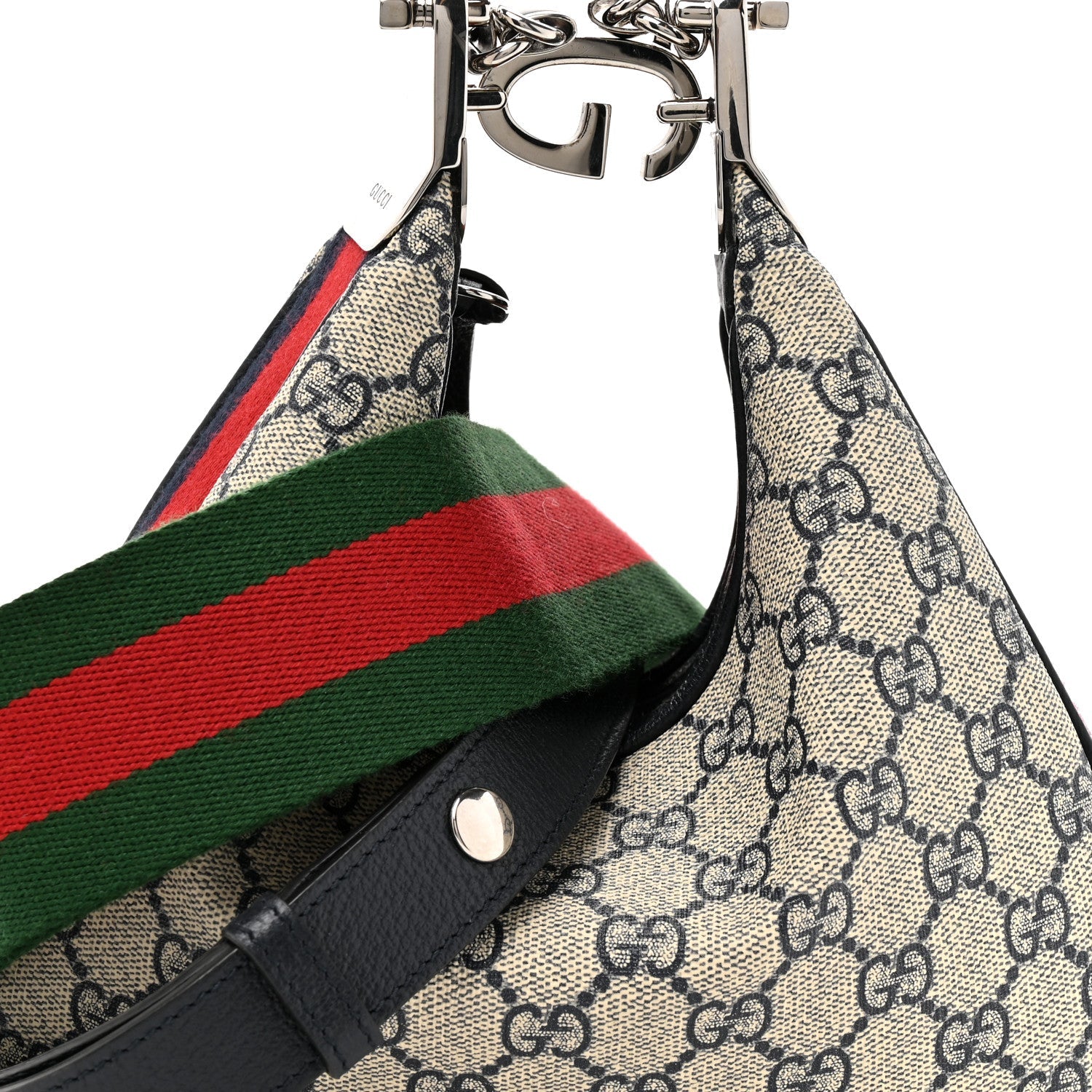GG Supreme Monogram Textured Calfskin Web Small Attache Shoulder Bag Beige Blue