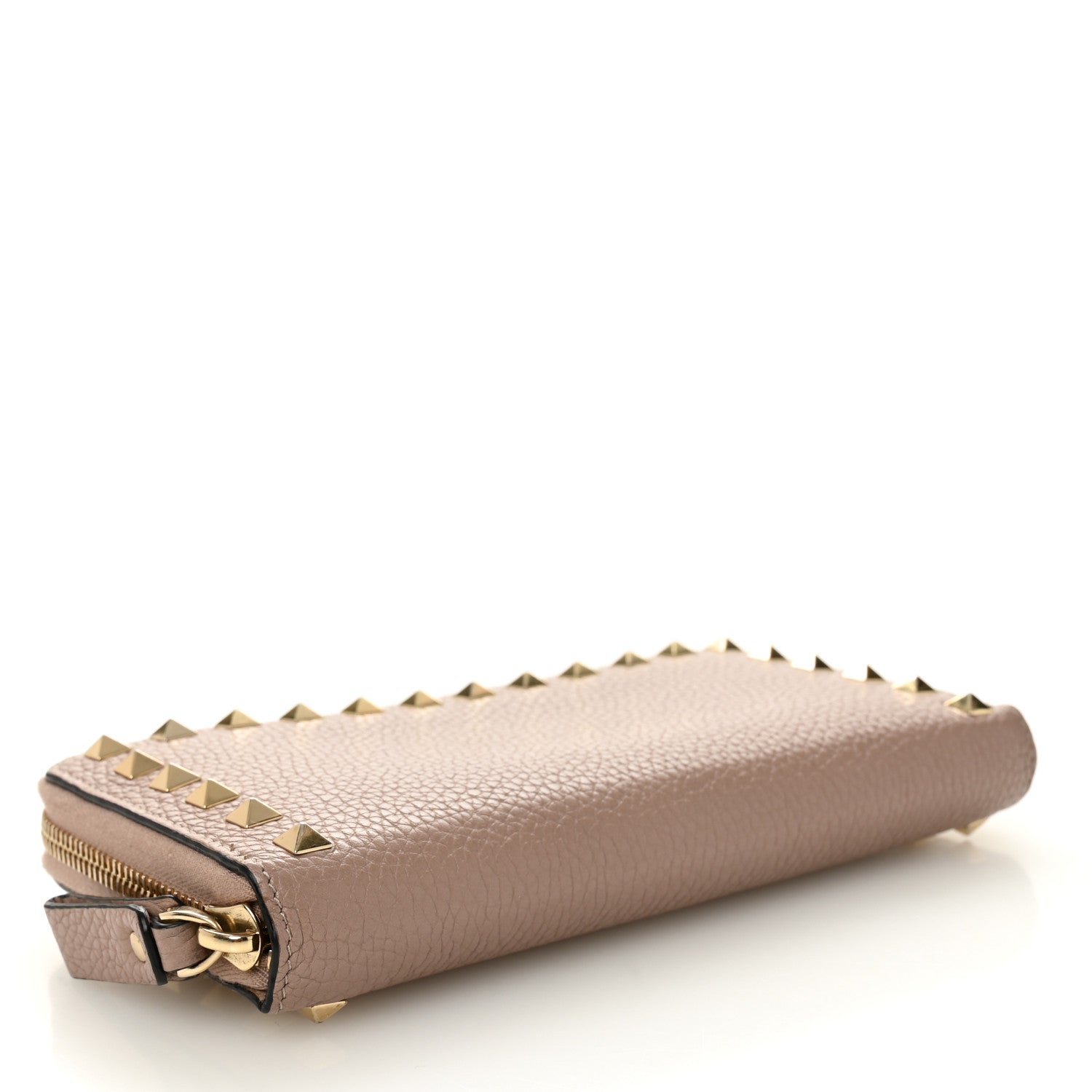 Pebbled Calfskin Rockstud Zip Around Wallet Poudre