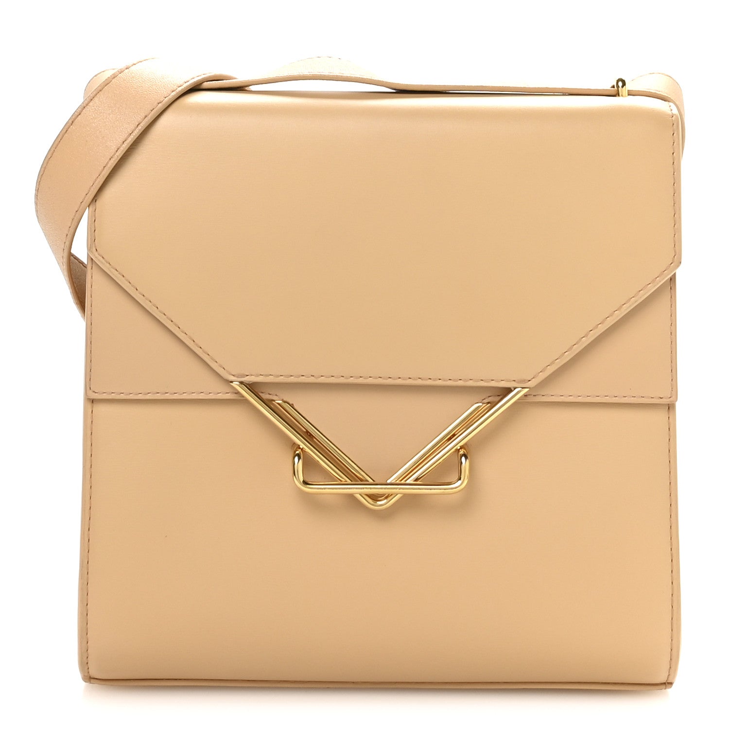 Box Calfskin Nappa Clip Bag Almond Gold