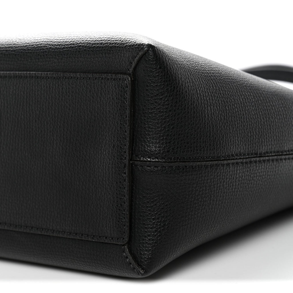 Grainy Calfskin Haymarket Check Small Reversible Tote Black