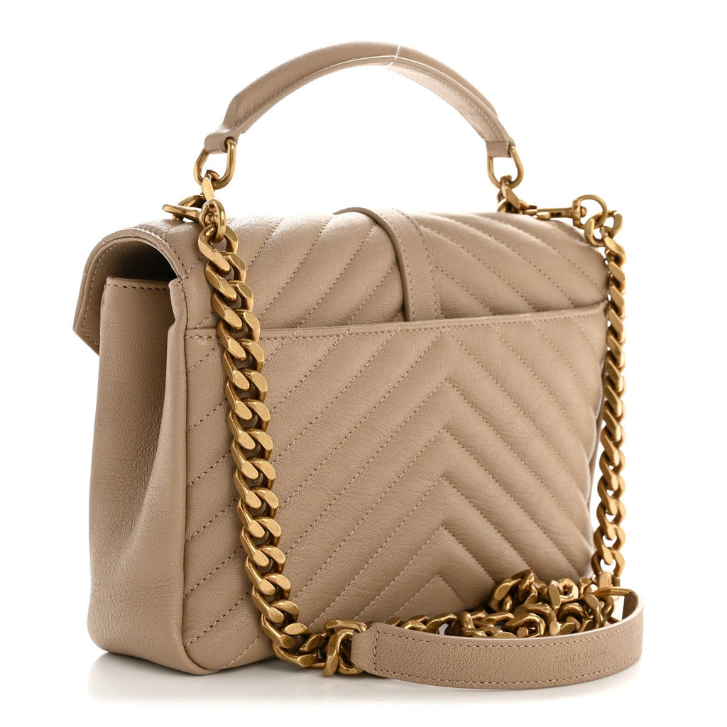 Sheepskin Matelasse Chevron Monogram Medium College Bag Dark Beige