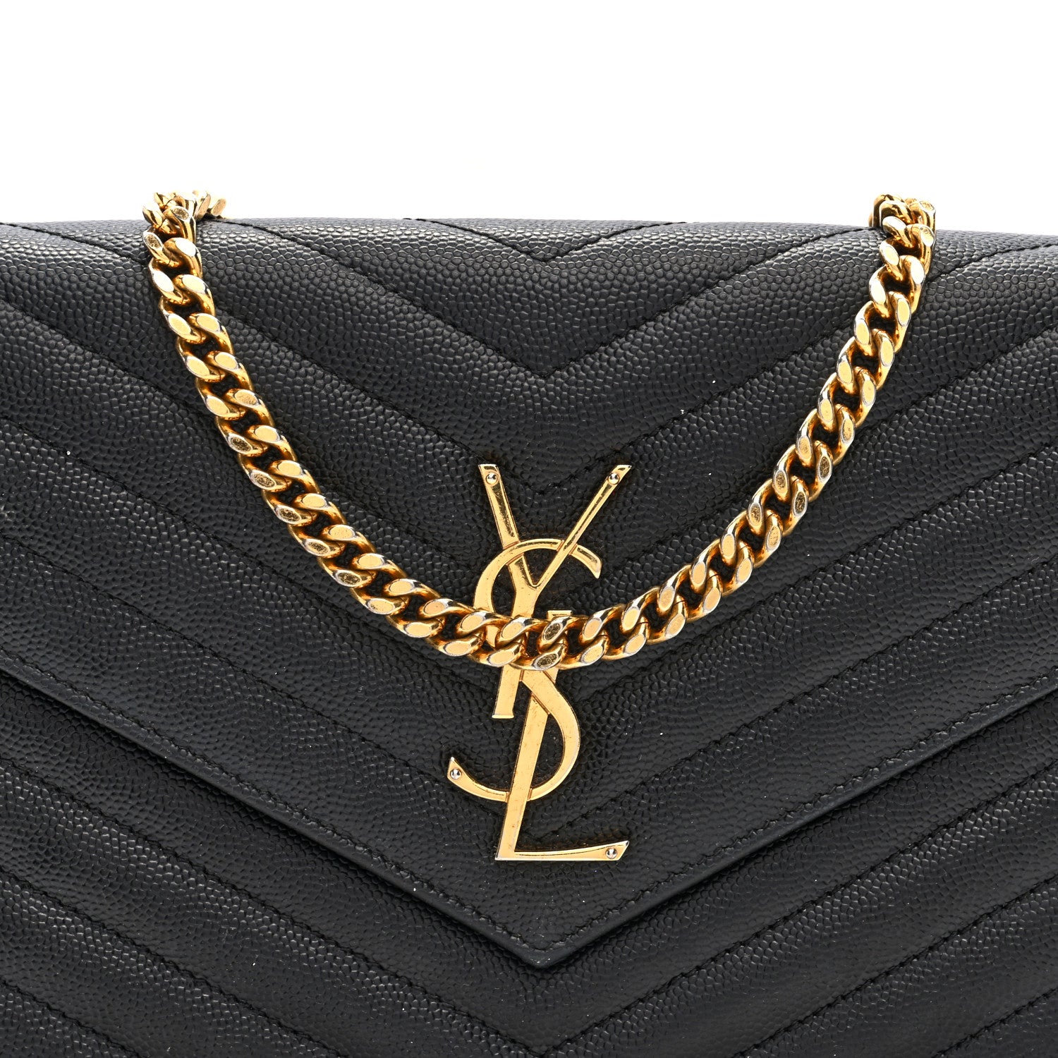 Grain De Poudre Matelasse Chevron Monogram Chain Wallet Black