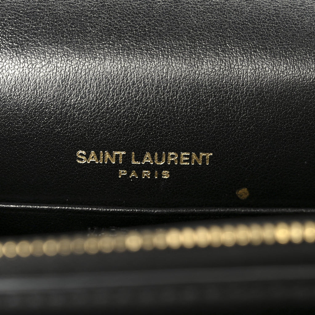 Coated Bark Calfskin Sunset Chain Wallet  Black
