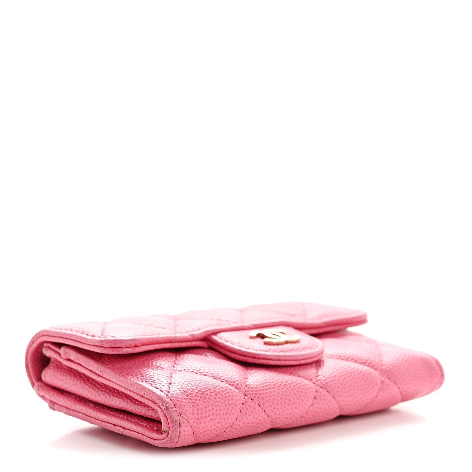 Caviar Quilted Flap  Holder Wallet Pink