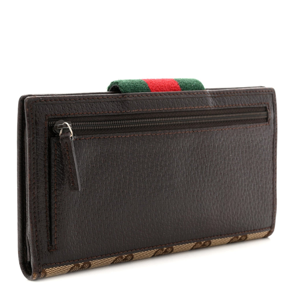 Monogram Calfskin Ladies Web Continental Wallet Beige Ebony Cocoa