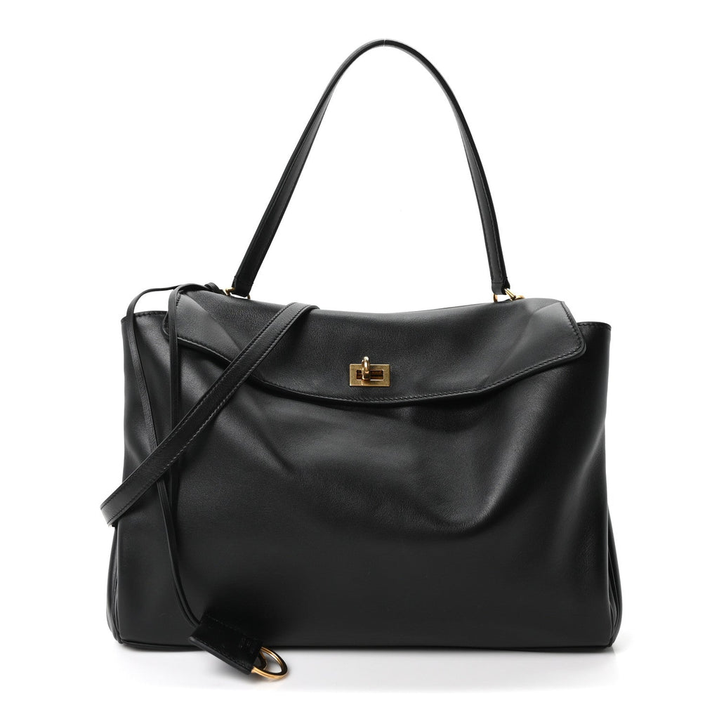 Natural Smooth Calfskin Medium Rodeo Top Handle Handbag Black