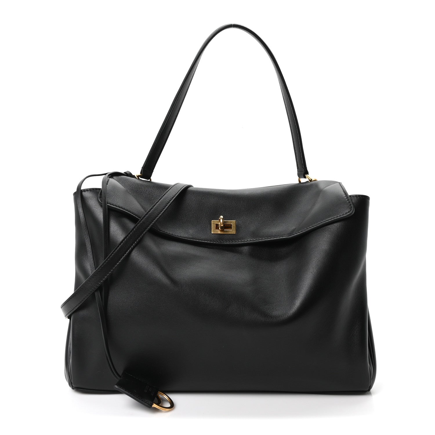 Natural Smooth Calfskin Medium Rodeo Top Handle Handbag Black