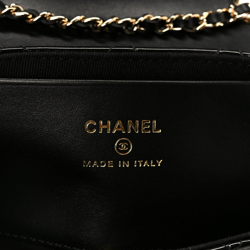 Patent Calfskin Quilted Mini Flap Black