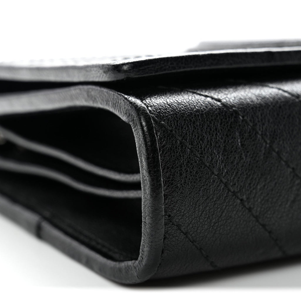Sakai Be Green Calfskin Diagonal Stitched Blondie Wallet on Chain Black