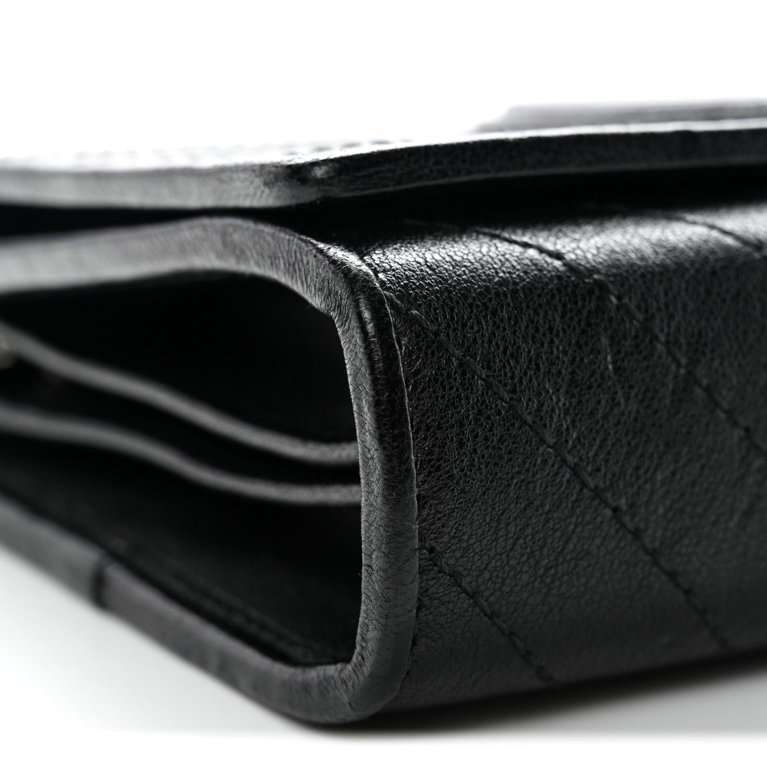 Sakai Be Green Calfskin Diagonal Stitched Blondie Wallet on Chain Black