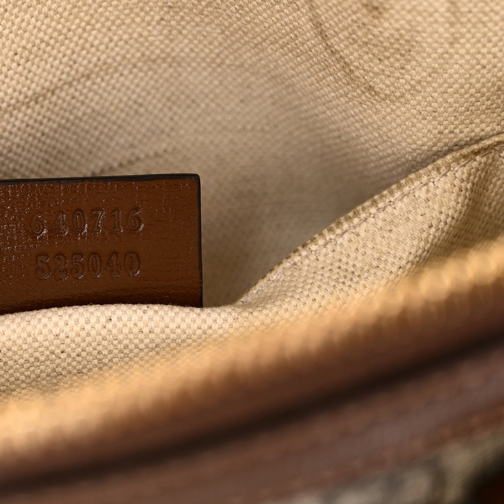 GG Supreme Monogram Azalea Calfskin Mini Horsebit 1955 Top Handle Bag Beige Ebony Brown Sugar