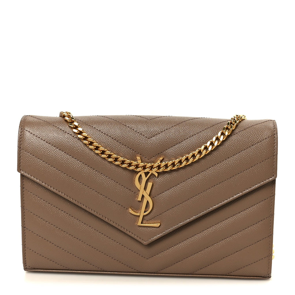 Grain De Poudre Matelasse Chevron Monogram Chain Wallet Dark Beige