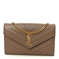 Grain De Poudre Matelasse Chevron Monogram Chain Wallet Dark Beige
