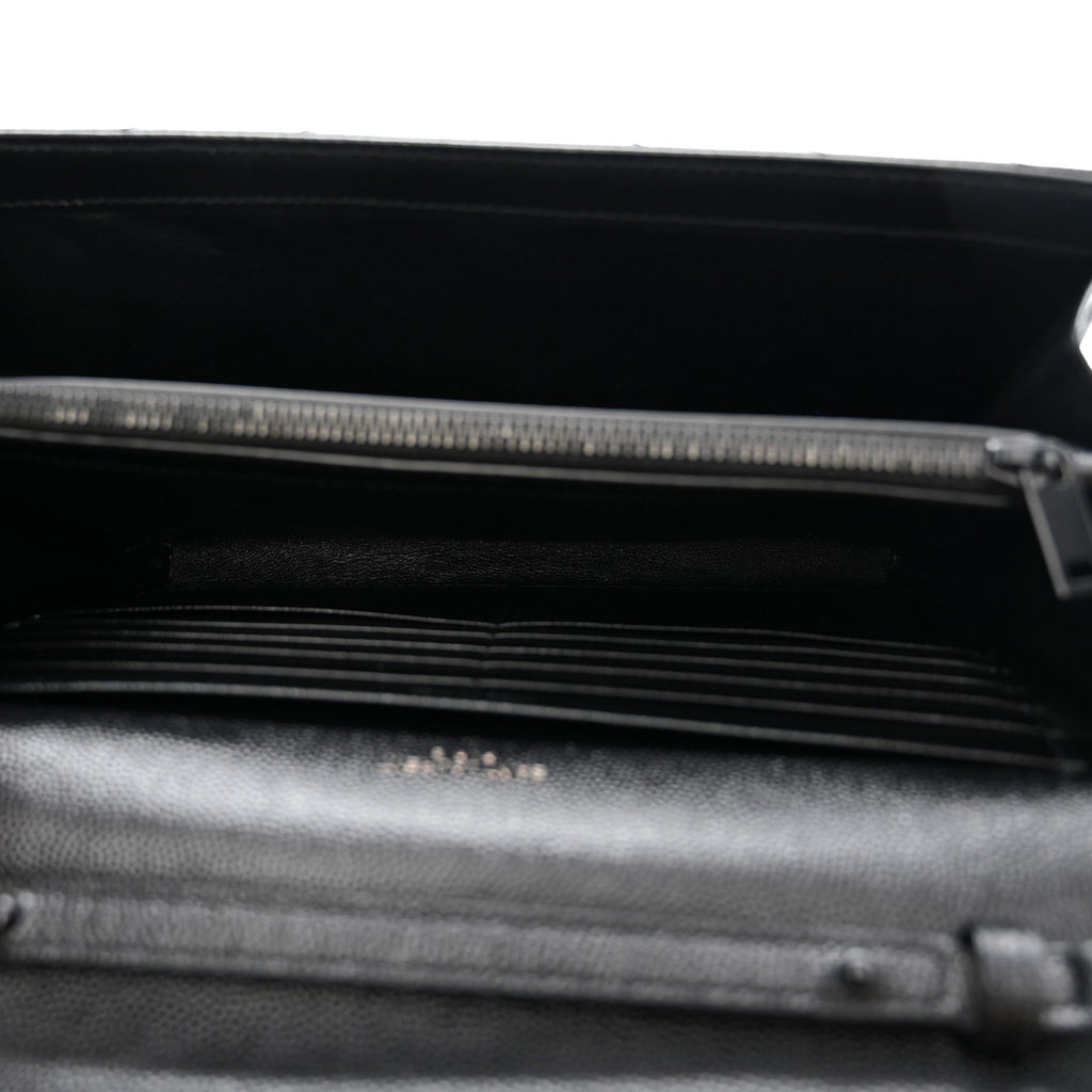 Grain De Poudre Matelasse Chevron Monogram Monochrome Chain Wallet Black