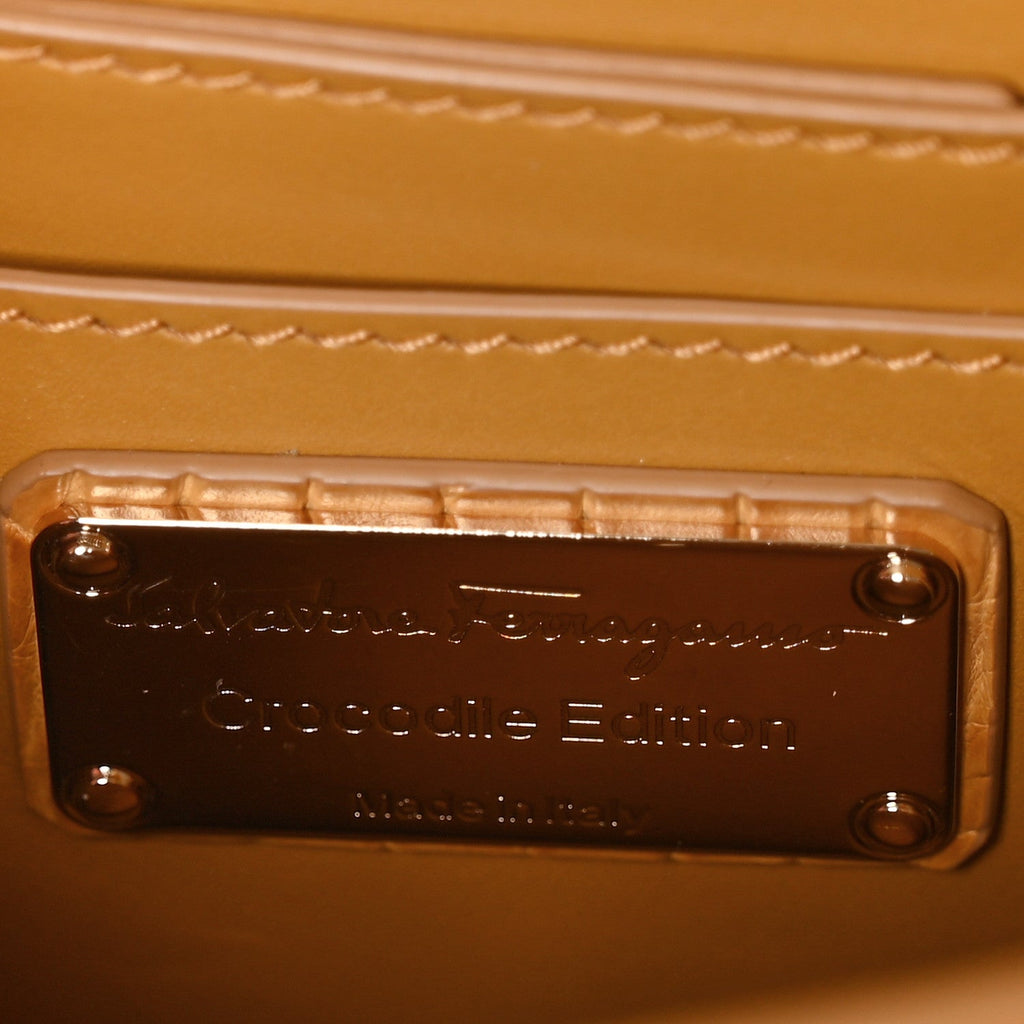 Crocodile Mini Vara Bow Crossbody Bag Beige
