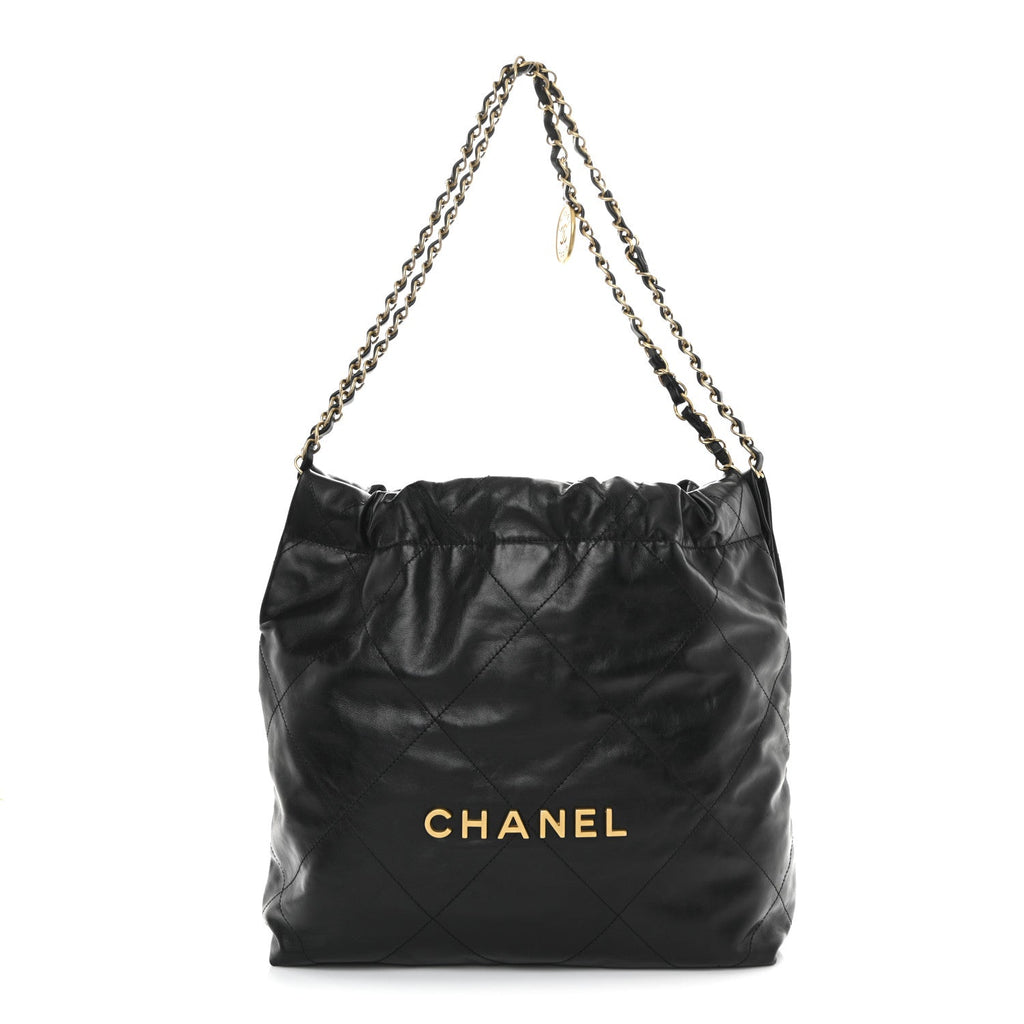 Shiny Calfskin Quilted Small Chanel 22 Black
