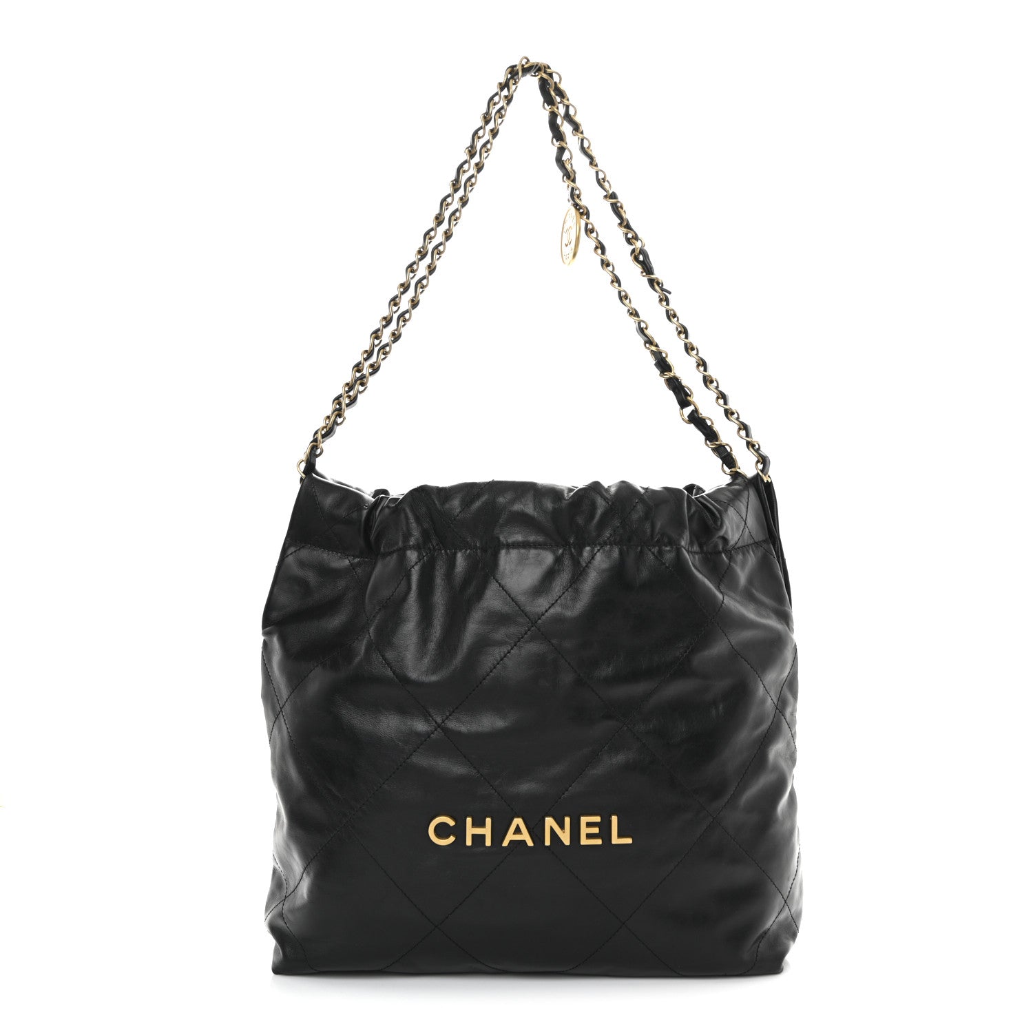 Shiny Calfskin Quilted Small Chanel 22 Black