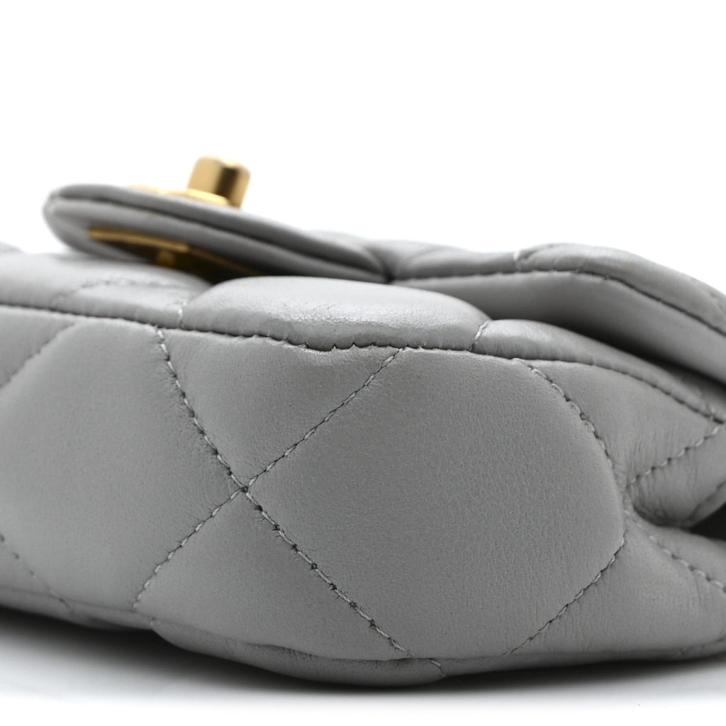 Calfskin Quilted Lady Handle Flap  Holder With Chain Grey